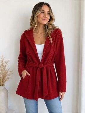 Rosie Neira Women’s XS Red Hooded Belted Cardigan Jacket